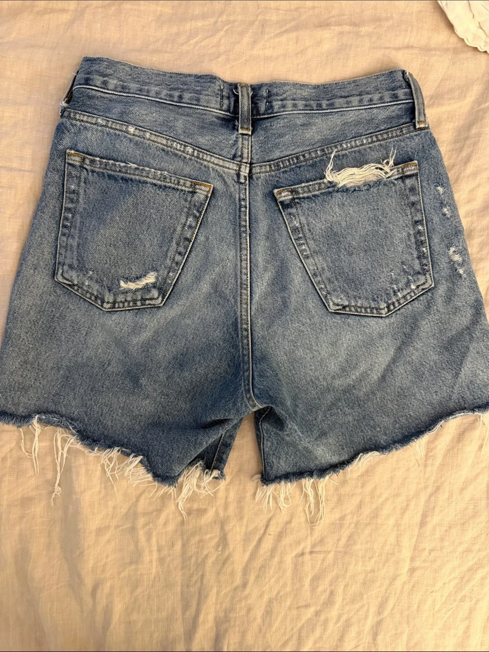 Agolde Blue Distressed Parker Long Denim Jean Shorts